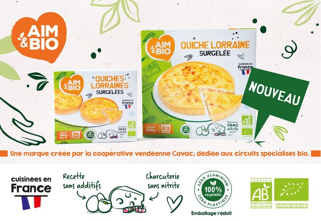 Encart publicitaire pour les quiches surgelées de la marque Aim&Bio